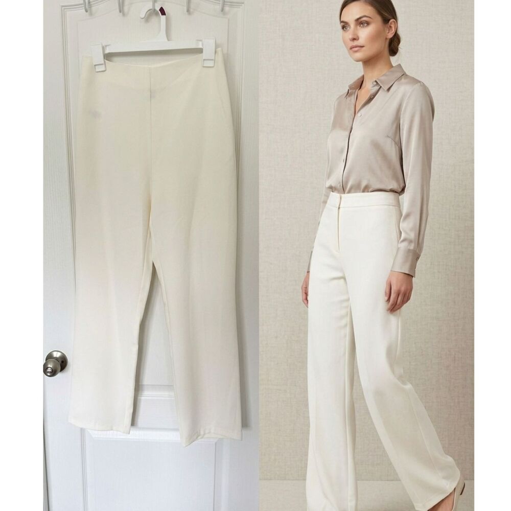 Sincerely Jules Off-White/Cream Wide Leg Trousers w/ Side Zip Size M Career Wear